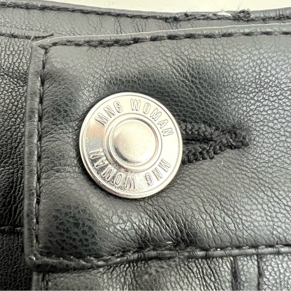 MANGO Black Faux Leather 100% Polyester High Waist Straight Leg Long Pants Sz 12 - Picture 7 of 15